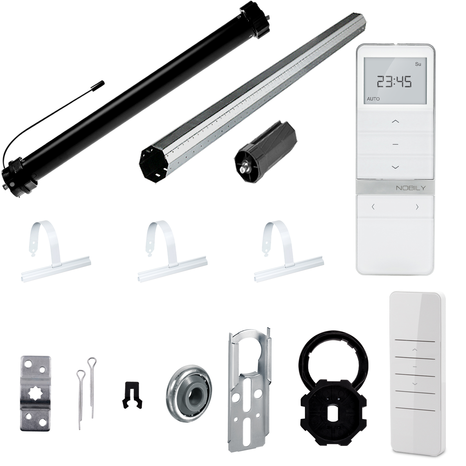 NOBILY Komplettset inkl. Funk-Rollladenmotor PRE5, Funk-Handsender Timer Exquisit u. Rollladenwelle 100-350cm Zugkraft 10-40Nm / 25-90kg SW60