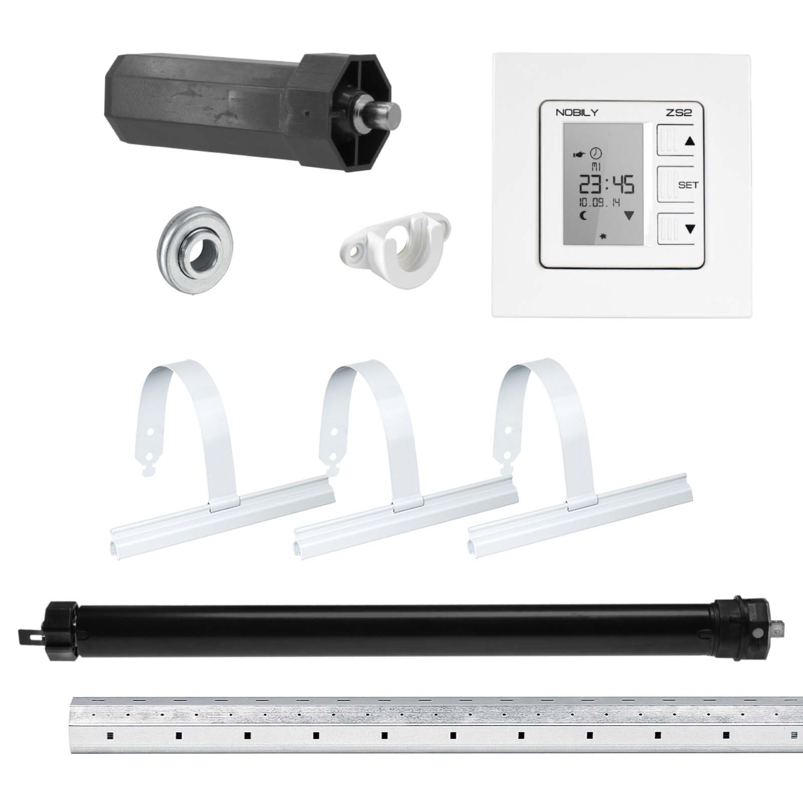 NOBILY Komplettset inkl. Rollladenmotor PE4, Rollladensteuerung ZS2 u. Rollladenwelle 100cm Zugkraft 13Nm / 36kg SW40