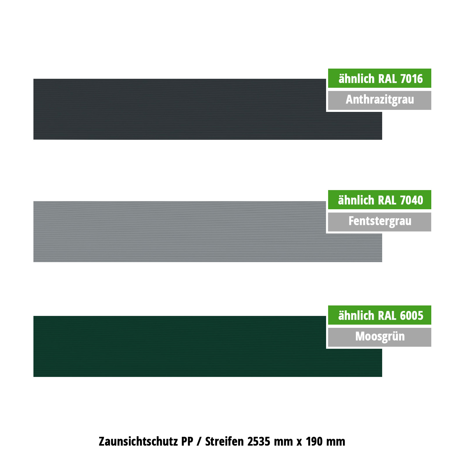 PREMIUM Zaunsichtschutz-Streifen HART-PVC, 2535 x 190 mm