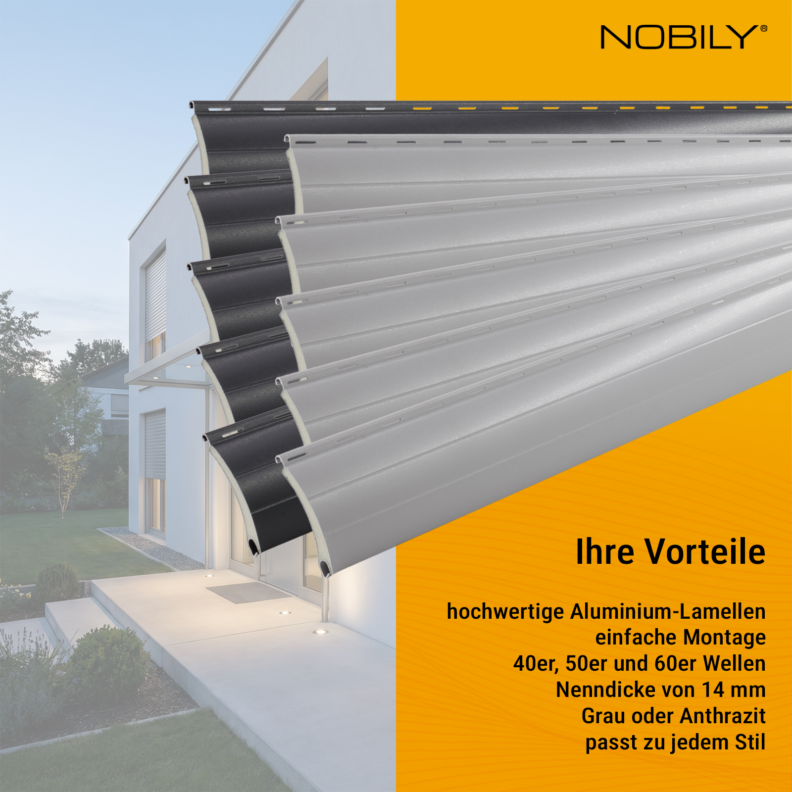1x Rolladen Lamelle aus Aluminium in Grau, 52mm Deckbreite, 980mm Länge