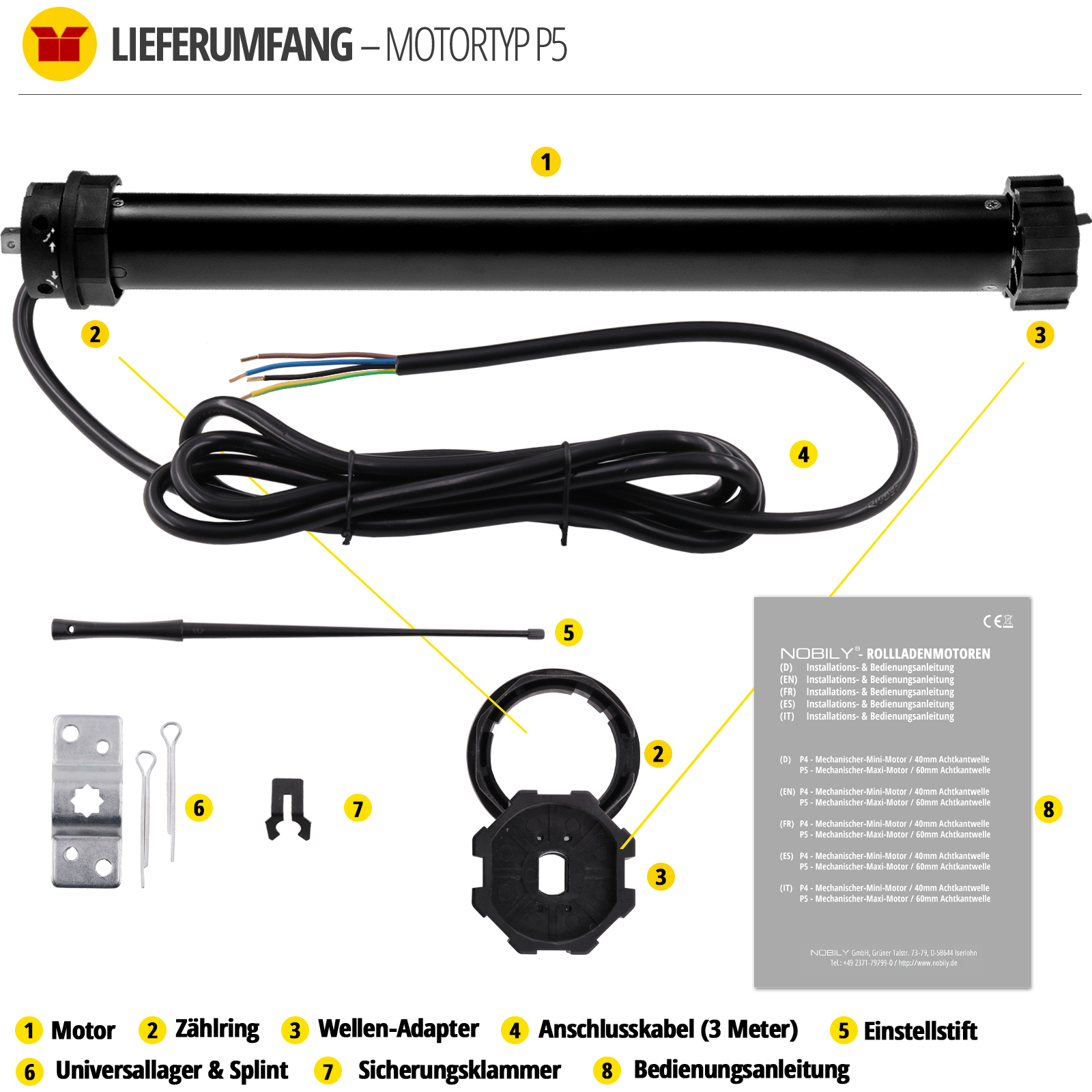 Rollladenmotor P5 Lieferumfang