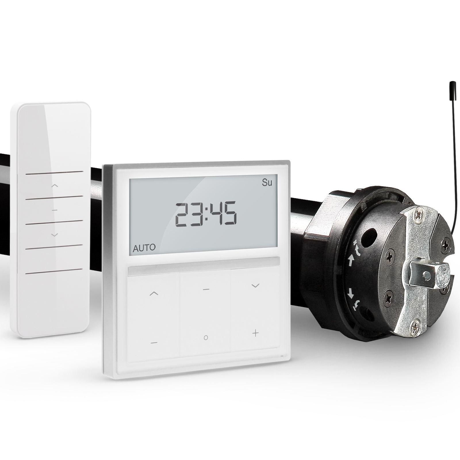 NOBILY Profi-Set inkl. Funk-Rollladenmotor PR5 u. Funk-Wandsender Timer Exquisit Zugkraft 10-40Nm / 25-90kg SW60
