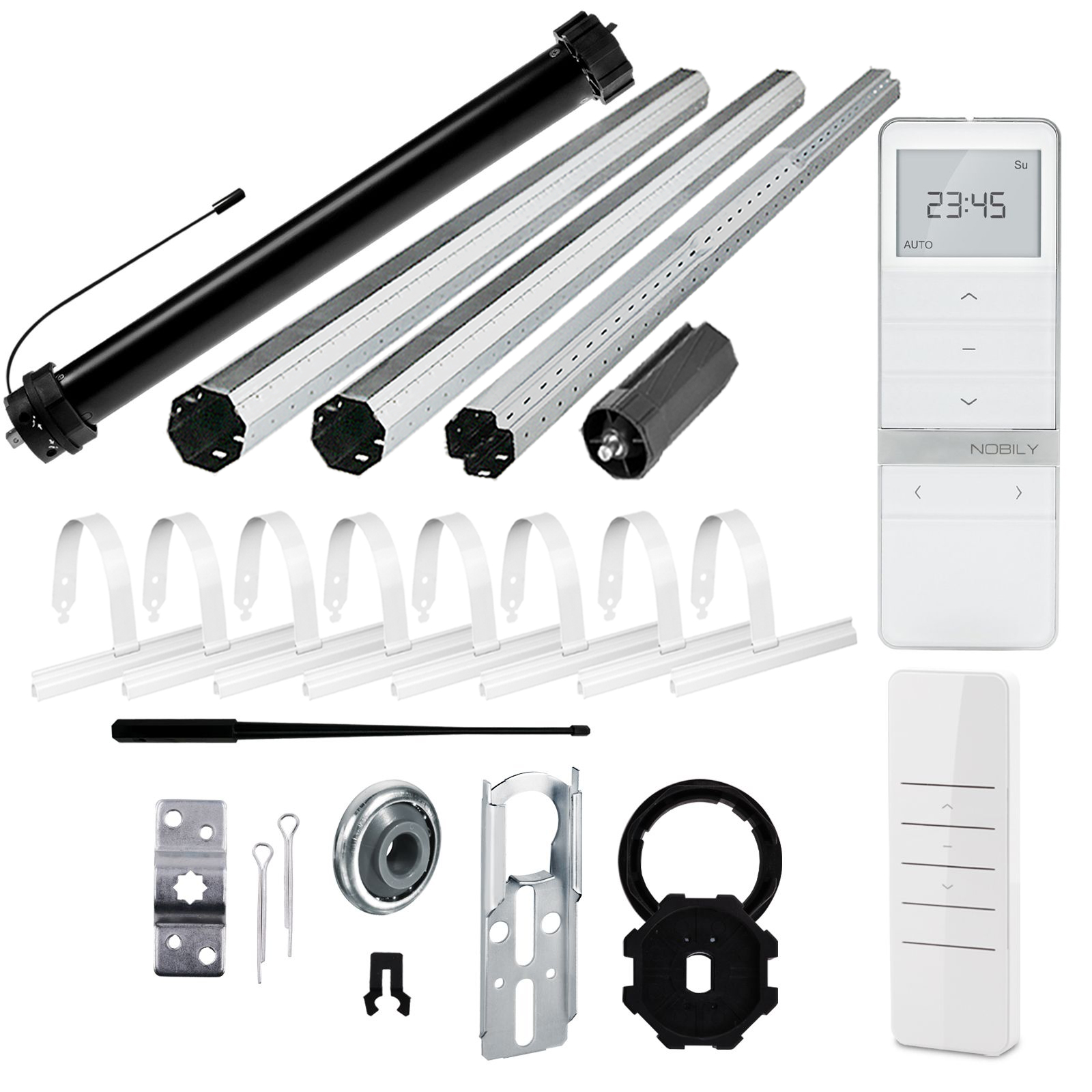 NOBILY Komplettset inkl. Funk-Rollladenmotor PR5, Funk-Handsender Timer Exquisit u. Rollladenwelle 275cm Zugkraft 20Nm / 50kg SW60