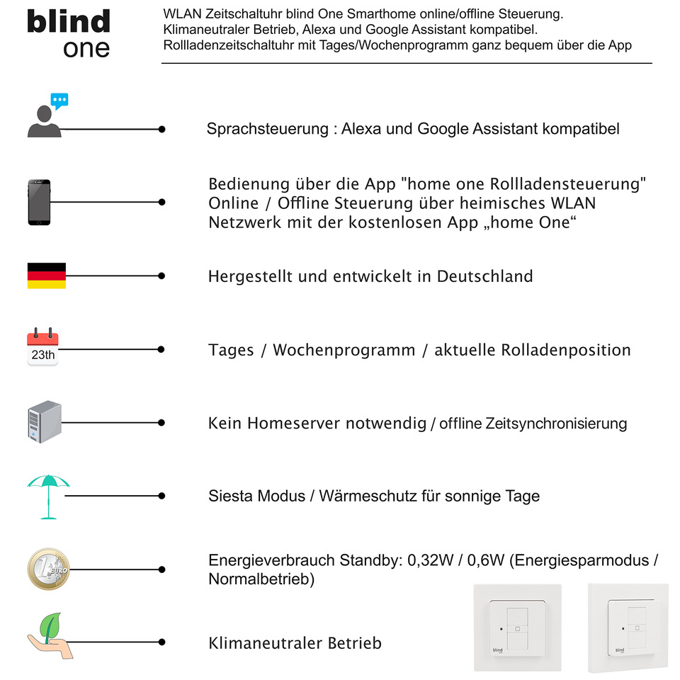 WLAN Rolladen Zeitschaltuhr blind One (Smarthome) Alexa kompatibel