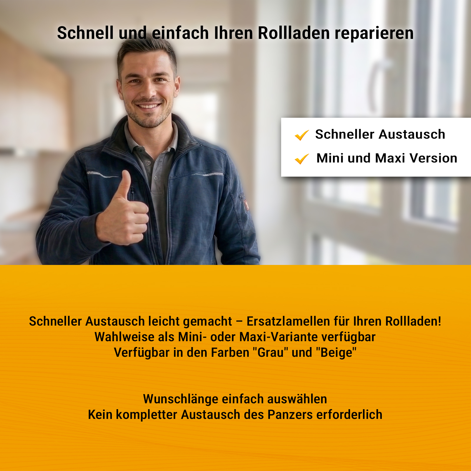 1x Rolladen Lamelle aus Kunststoff (PVC) in Beige, 52mm Deckbreite, 980mm Länge