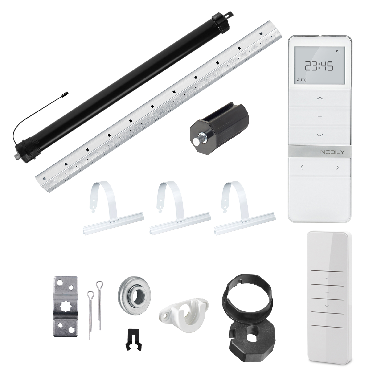NOBILY Komplettset inkl. Funk-Rollladenmotor PRE4, Funk-Handsender Timer Exquisit u. Rollladenwelle 100cm Zugkraft 13Nm / 36kg SW40
