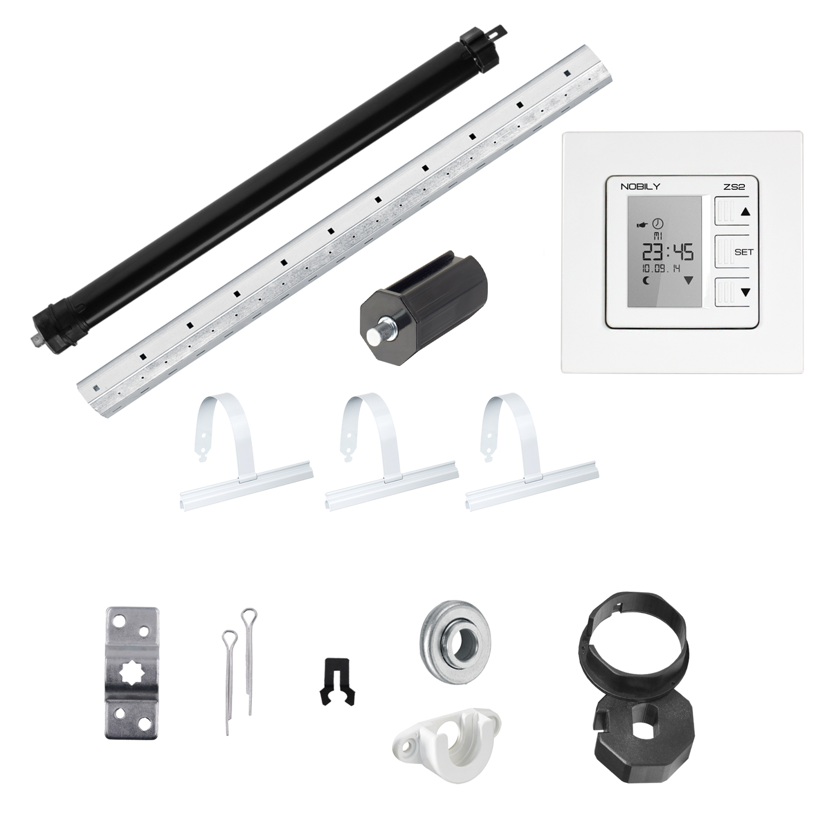 NOBILY Komplettset inkl. Rollladenmotor PE4, Rollladensteuerung ZS2 u. Rollladenwelle 100-200cm Zugkraft 13Nm / 36kg SW40