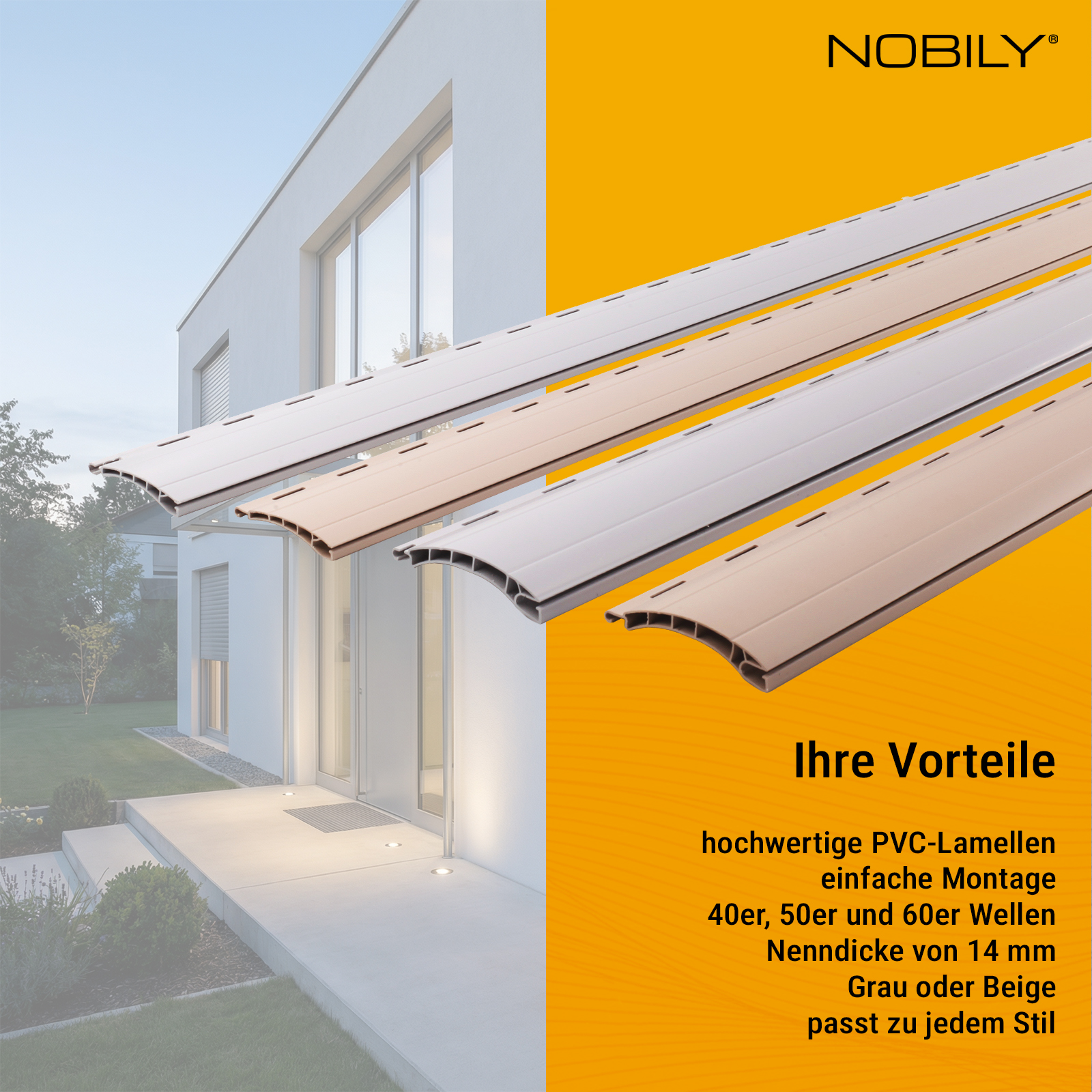 1x Rolladen Lamelle aus Kunststoff (PVC) in Beige, 52mm Deckbreite, 980mm Länge