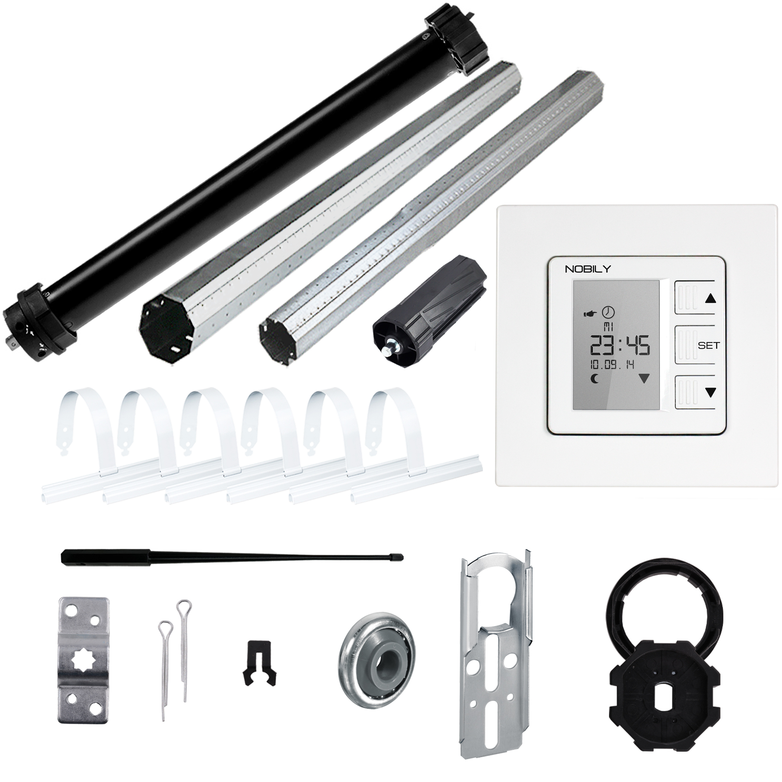 NOBILY Komplettset inkl. Rollladenmotor P5, Rollladensteuerung ZS1 u. Rollladenwelle 100cm Zugkraft 20Nm / 50kg SW60