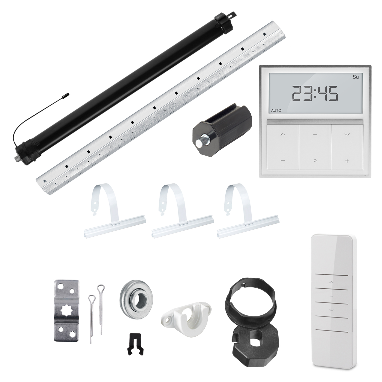 NOBILY Komplettset inkl. Funk-Rollladenmotor PRE4, Funk-Wandsender Timer Exquisit u. Rollladenwelle 100-200cm Zugkraft 13Nm / 36kg SW40