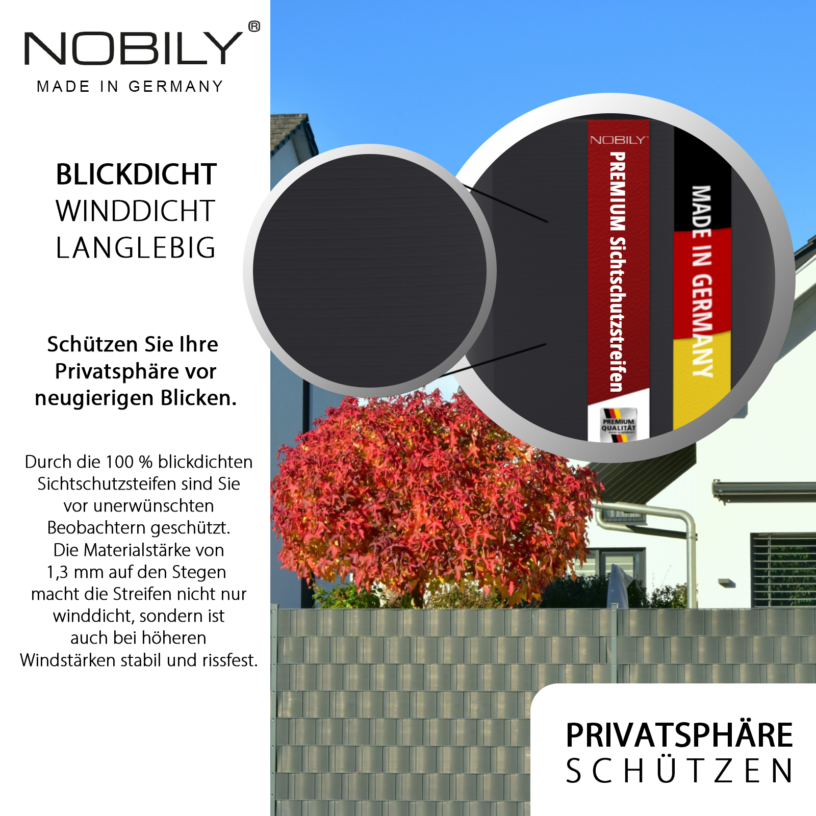 PREMIUM Zaunsichtschutz-Streifen HART-PVC, 2535 x 190 mm