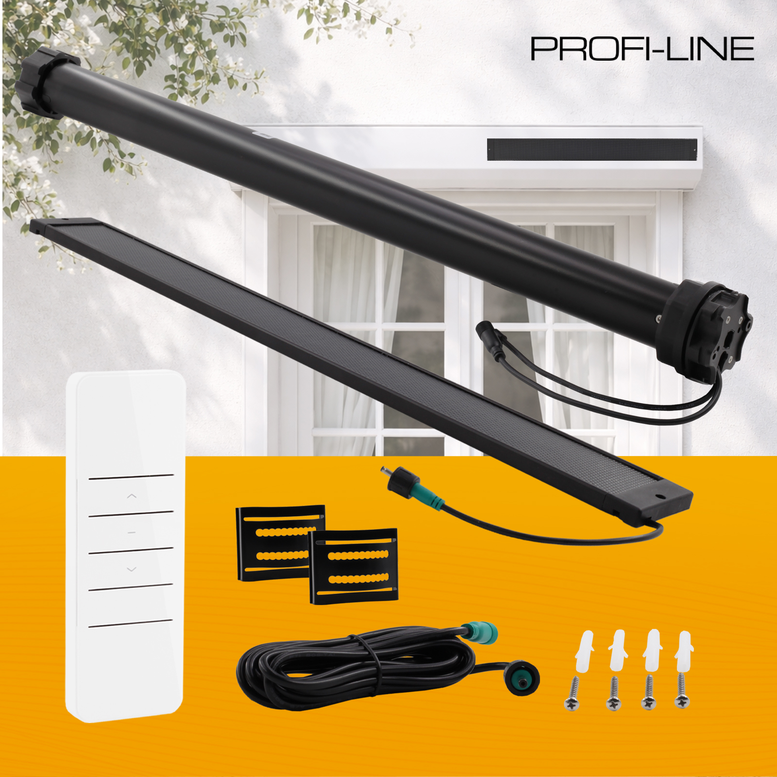 Profi-Line Solarpaket Maxi Rollladenmotor u. Solarpanel Zugkraft 20Nm / 50kg SW60 12V inkl. bidirektionalem 1-Kanal-Handsender