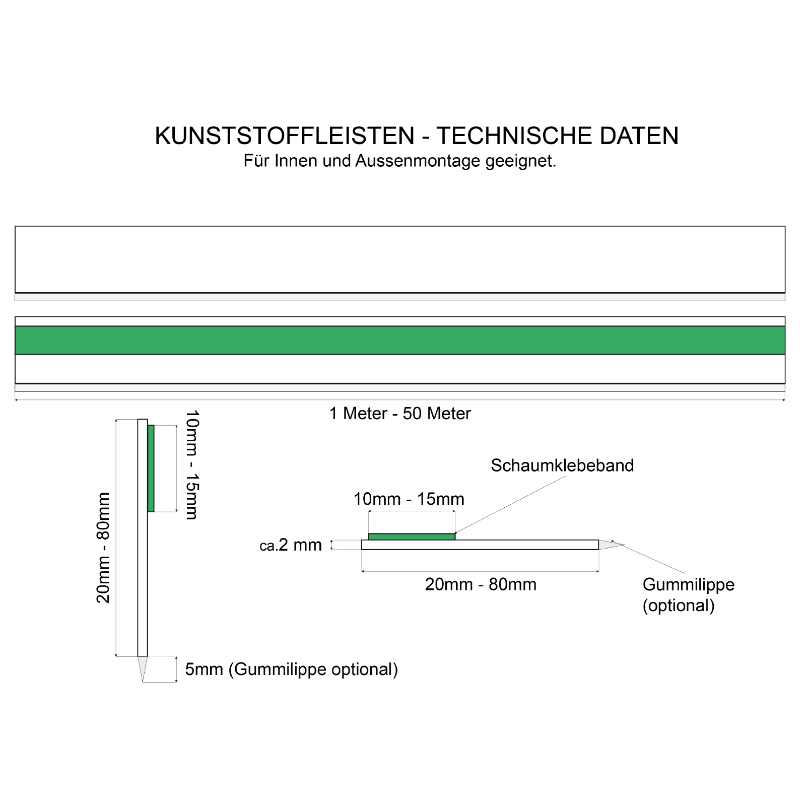 Farbige Fensterleiste / Flachleiste 30mm selbstklebend MIT Lippe Stärke 2mm