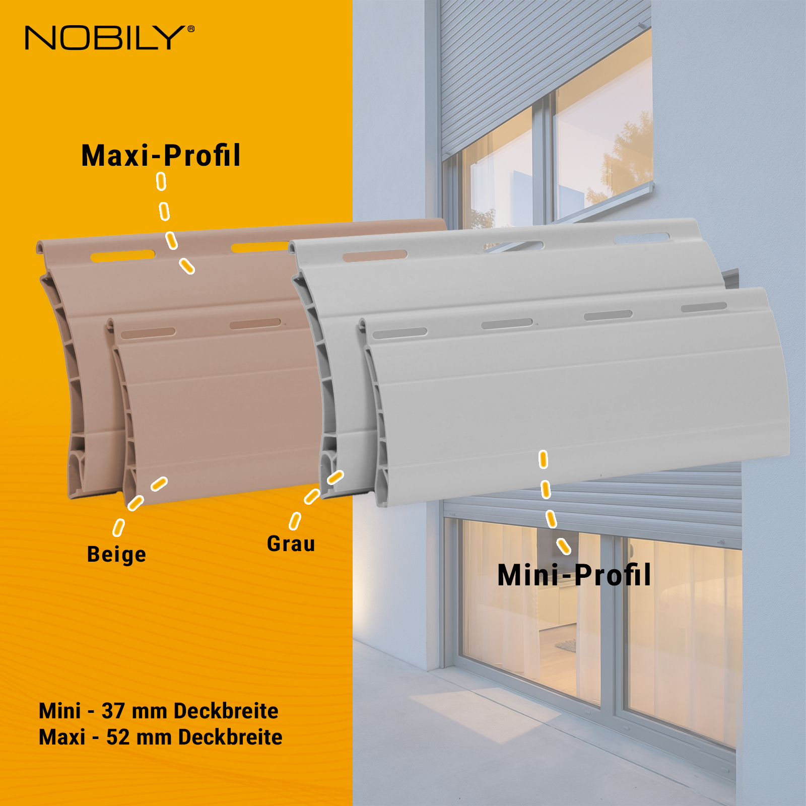 1x Rolladen Lamelle aus Kunststoff (PVC) in Beige, 52mm Deckbreite, 980mm Länge