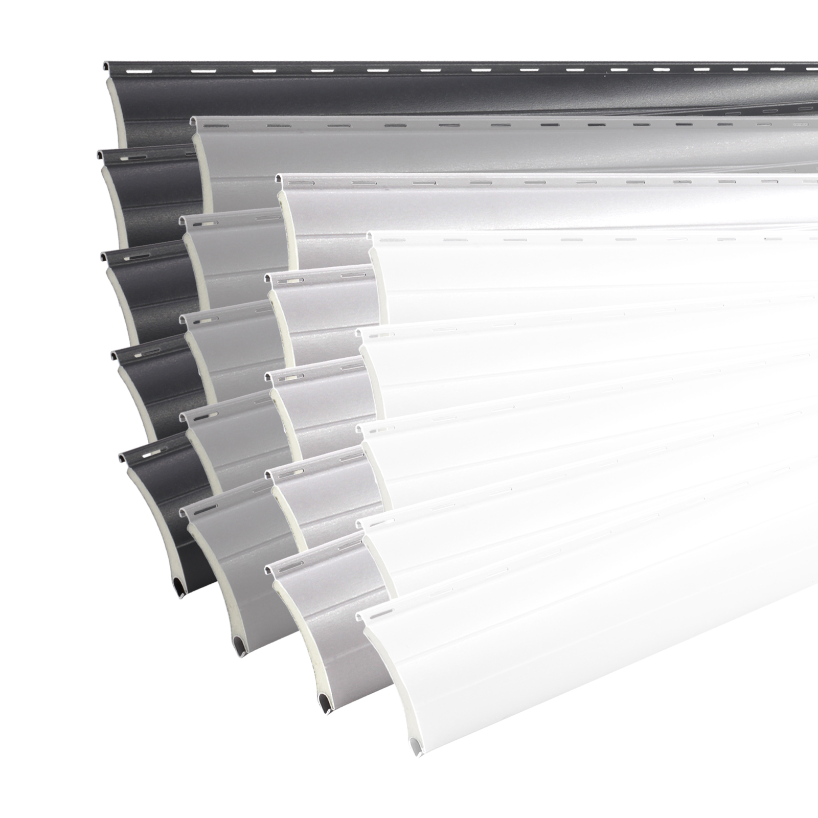 Rolladen Lamellen aus Aluminium wahlw. in Grau/Anthrazit, 52mm/37mm Deckbreite, 980mm/1150mm/1490mm/1950mm Länge