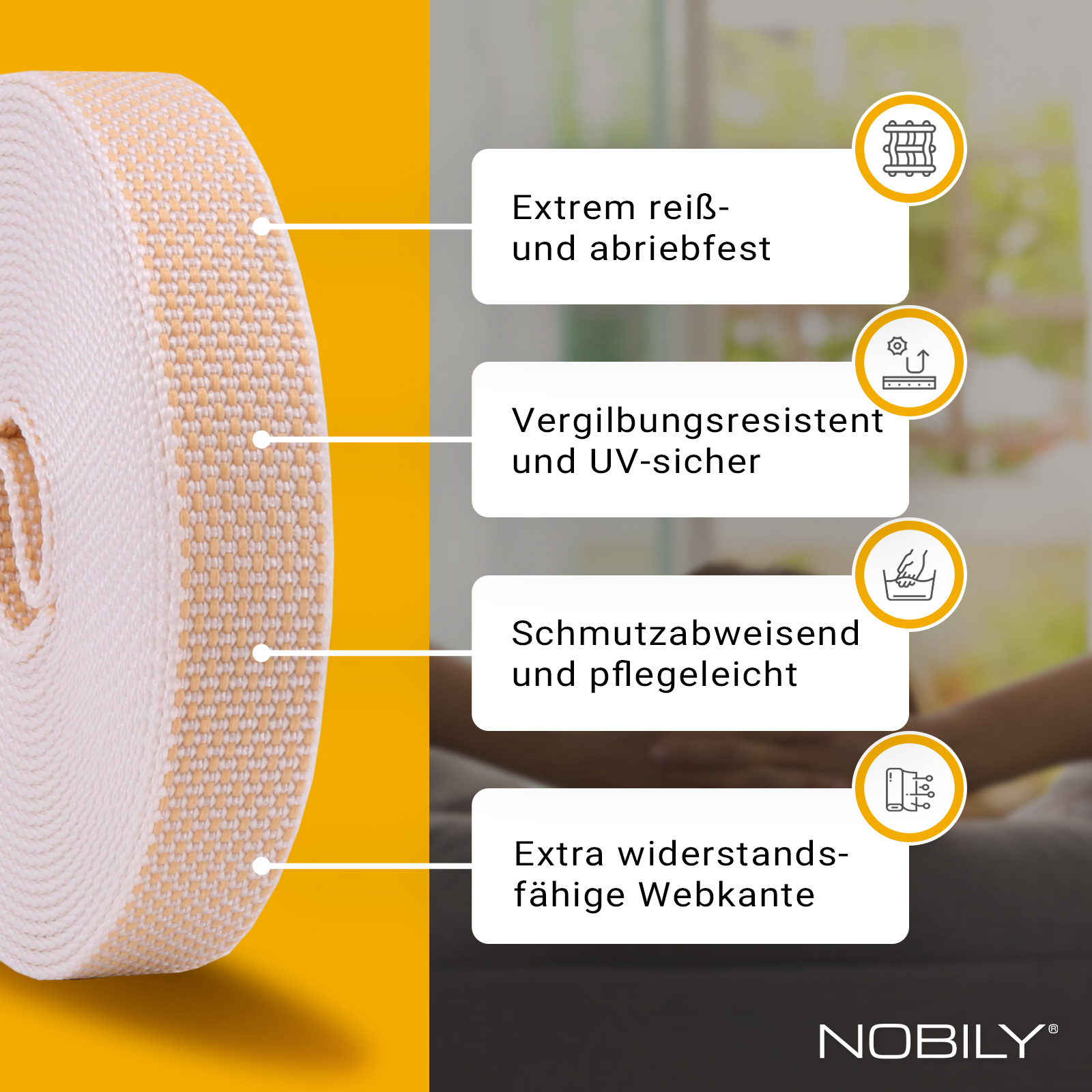 Rolladengurt 22/23 mm, verstärkt, in Grau, Beige, Weiß 6m, Verstärkte-Ausführung MADE IN GERMANY