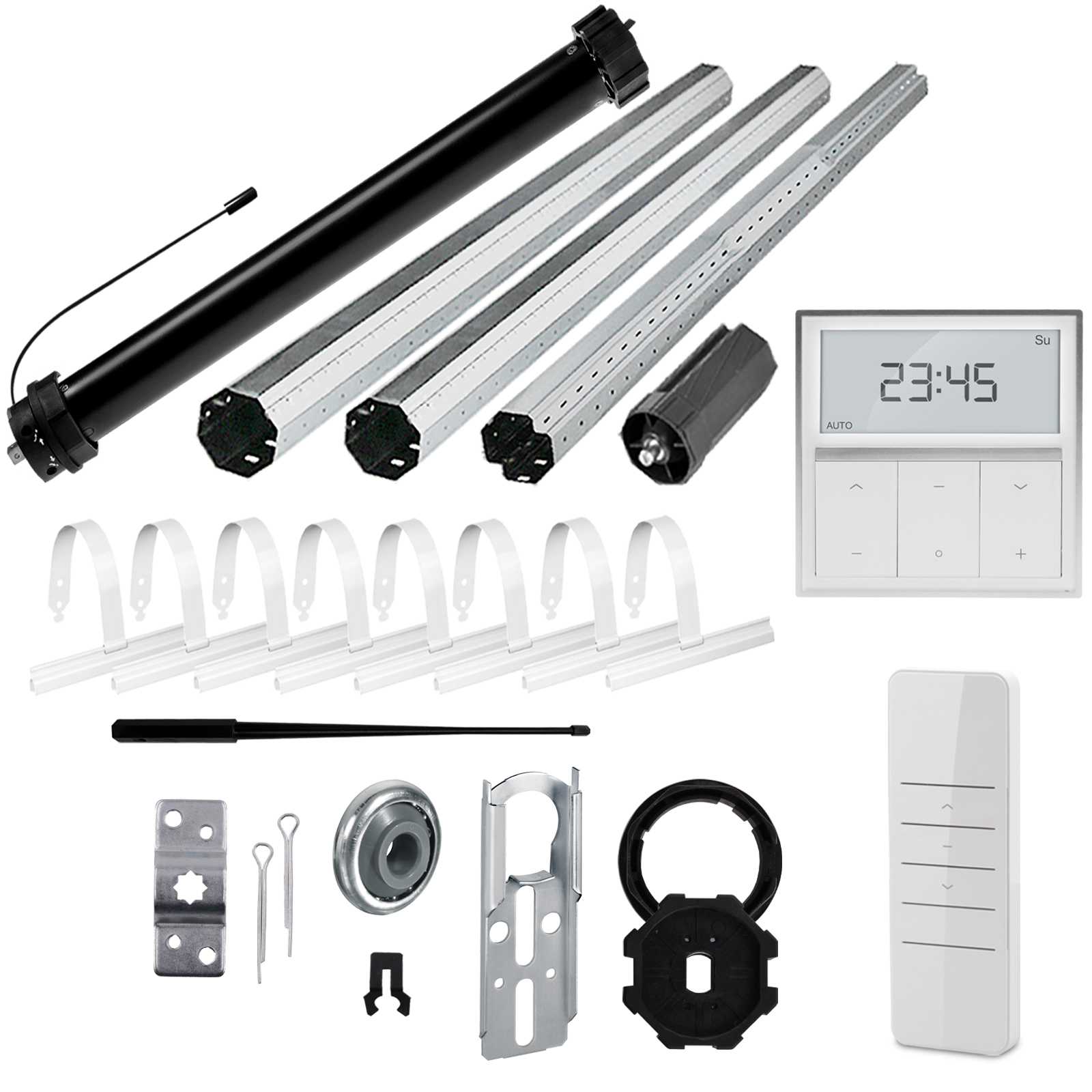 NOBILY Komplettset inkl. Funk-Rollladenmotor PR5, Funk-Wandsender Timer Exquisit u. Rollladenwelle 275cm Zugkraft 20Nm / 50kg SW60