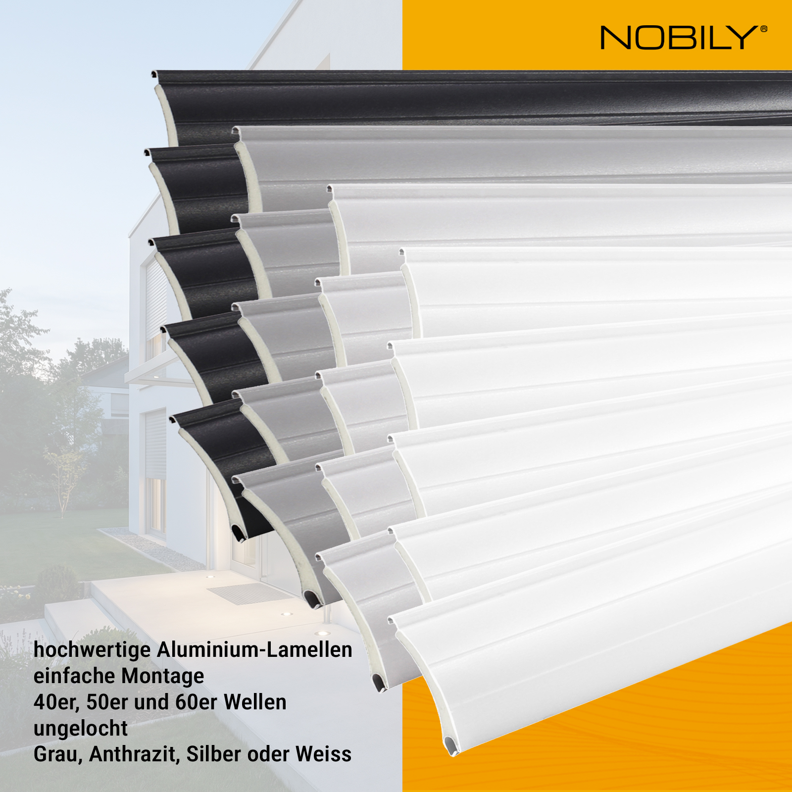1x Rolladen Lamellen aus Aluminium ohne Lichtschlitze Silber, 52mm Deckbreite, 980mm Länge