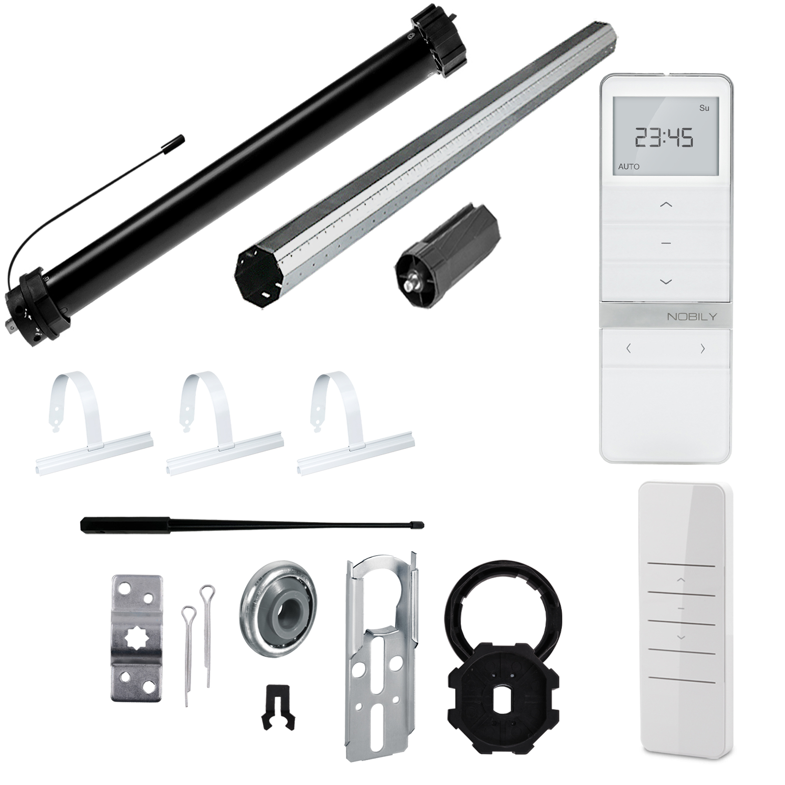 NOBILY Komplettset inkl. Funk-Rollladenmotor PR5, Funk-Handsender Timer Exquisit u. Rollladenwelle 100-350cm Zugkraft 10-40Nm / 25-90kg SW60