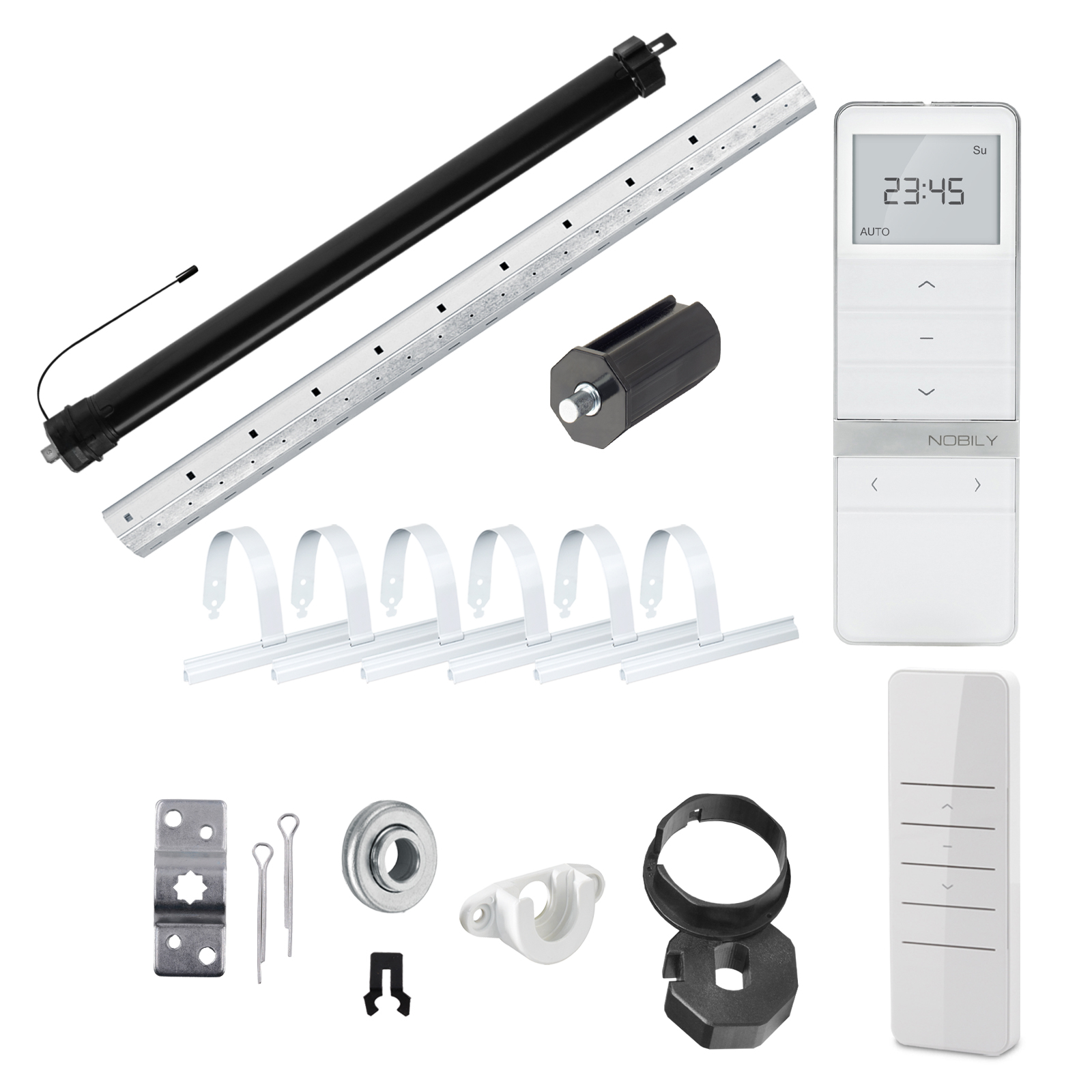 NOBILY Komplettset inkl. Funk-Rollladenmotor PRE4, Funk-Handsender Timer Exquisit  u. Rollladenwelle 100-200cm Zugkraft 13Nm / 36kg SW40
