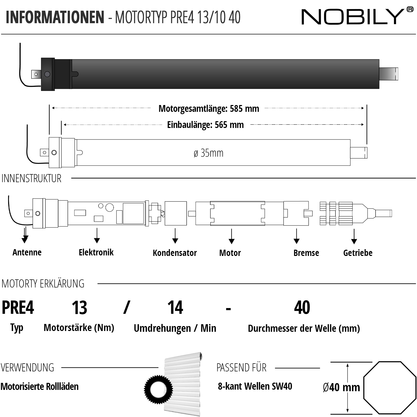 NOBILY Rollladenmotor PR4 40mm  Funk Elektronisch Verwendung