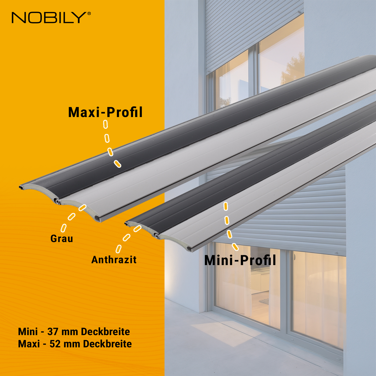 1x Rolladen Lamelle aus Aluminium in Grau, 52mm Deckbreite, 980mm Länge