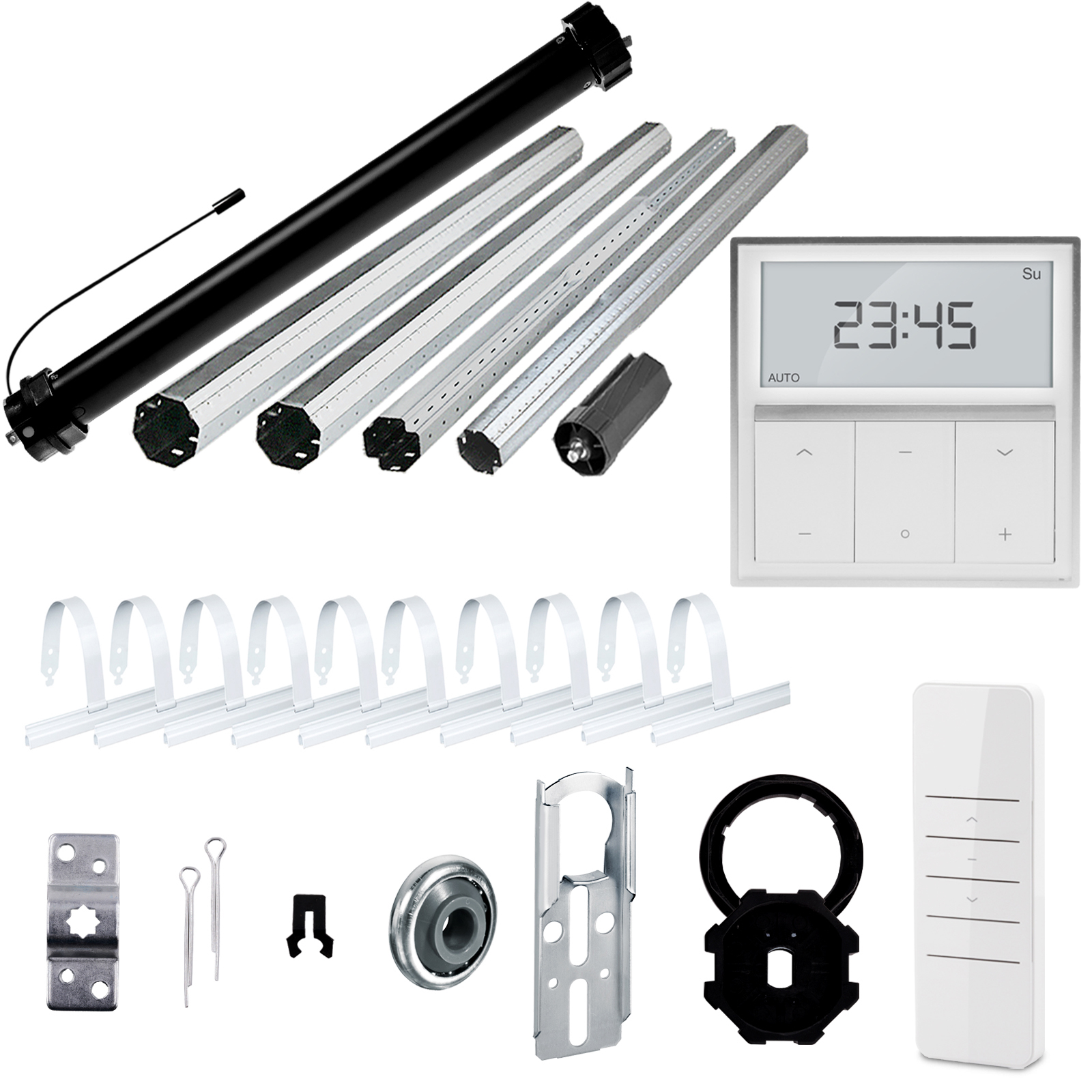 NOBILY Komplettset inkl. Funk-Rollladenmotor PRE5, Funk-Wandsender Time Exquisit u. Rollladenwelle 350cm Zugkraft 40Nm / 90kg SW60