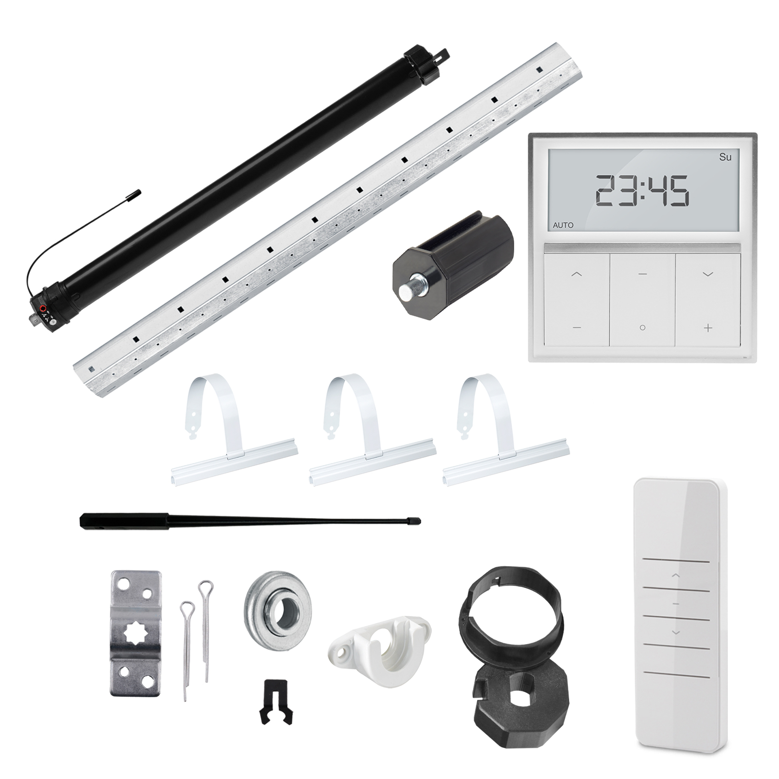 NOBILY Komplettset inkl. Funk-Rollladenmotor PR4, 1-Kanal Funk-Wandsender Timer Exquisit u. Rollladenwelle 100-200cm Zugkraft 13Nm / 36kg SW40