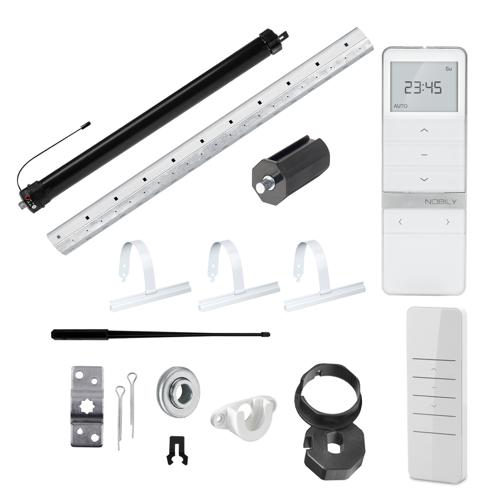 NOBILY Komplettset inkl. Funk-Rollladenmotor PR4, Funk-Handsender Timer Exquisit u. Rollladenwelle 100-200cm Zugkraft 13Nm / 36kg SW40