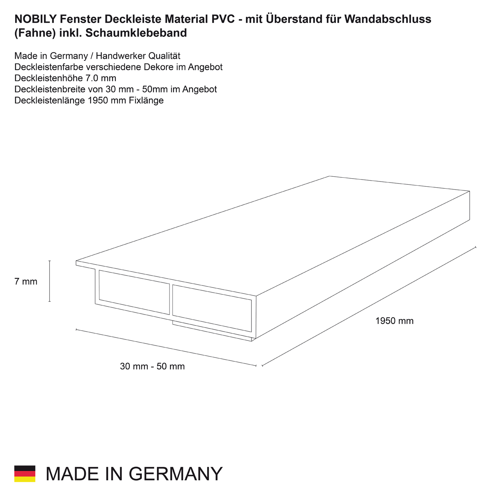 Deckleiste - Fensterleiste Weiß Breite 30mm/ Länge 1950mm -12 Stück