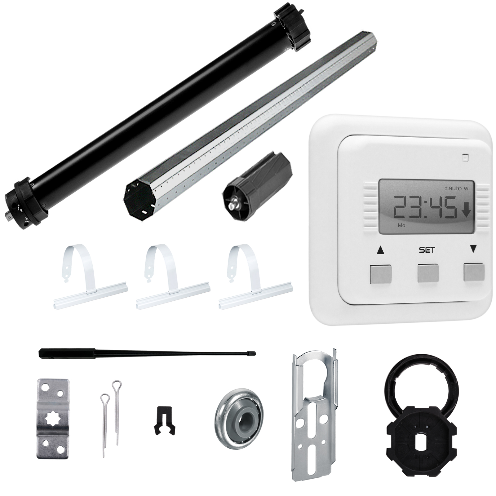 NOBILY Komplettset inkl. Rollladenmotor P5, Zeitschaltuhr Relax u. Rollladenwelle 100cm Zugkraft 10Nm / 25kg SW60