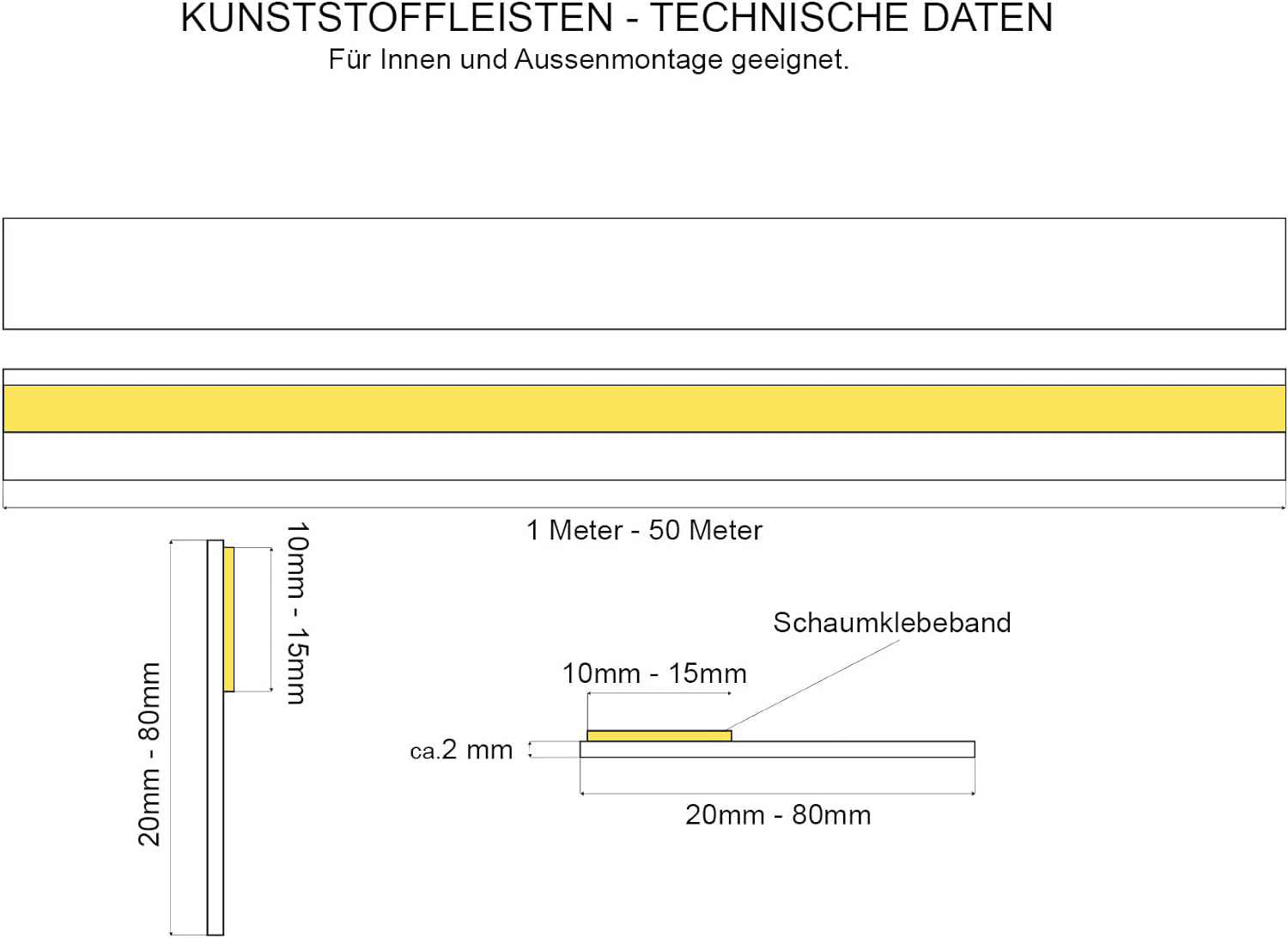 20mm-80mm Fensterleiste / Flachleiste selbstklebend OHNE Lippe Stärke 1,5mm