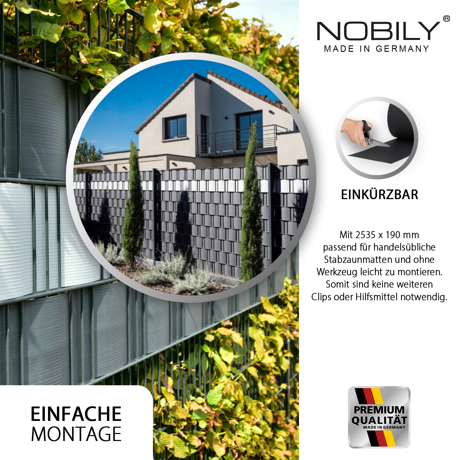 PREMIUM Zaunsichtschutz-Streifen HART-PVC, 2535 x 190 mm